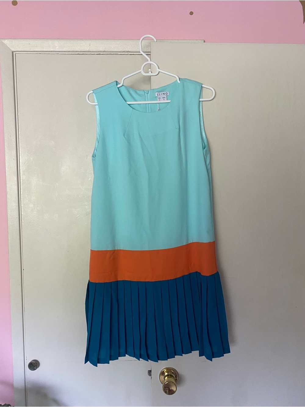 Kling Colorblock Sleeveless Dress in Aqua, Orange & Teal size small NWT